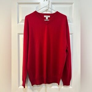 Men's 100% Cashmere V-Neck Sweater Holiday Red Business Casual Preppy Sz L